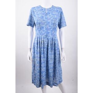 Vintage 60s Shelton Stroller Womans Dress Sz 14 14.5 Blue Paisley Jersey Stretch